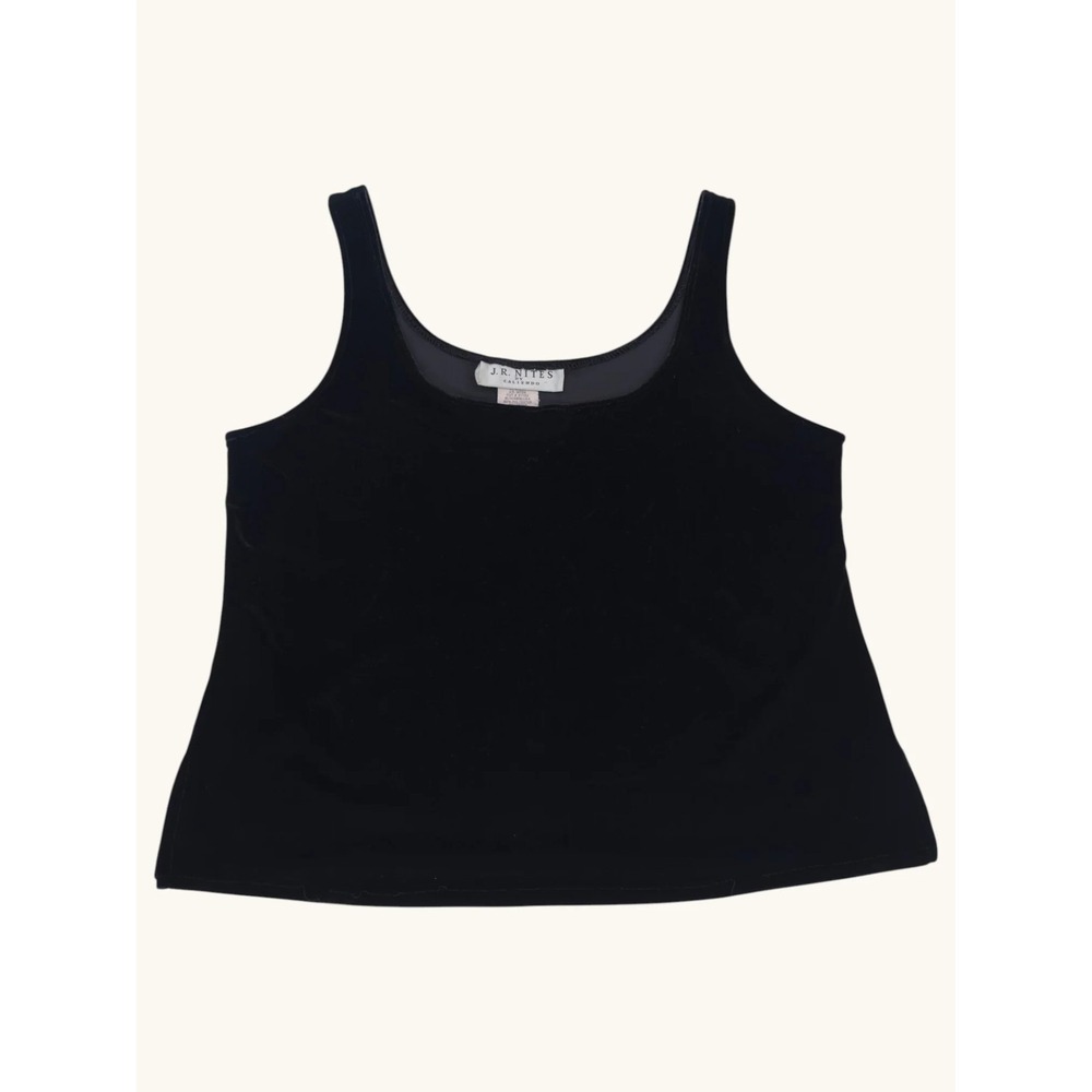 J.R. Nites by Caliendo Black Velvet Tank Top Scoop Neck Sleeveless Blouse Large